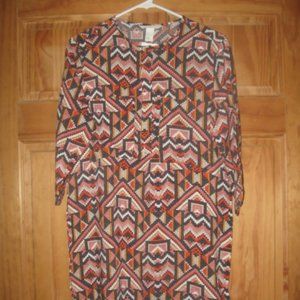 H&M Patterned Sheer Button Top Shirt Dress